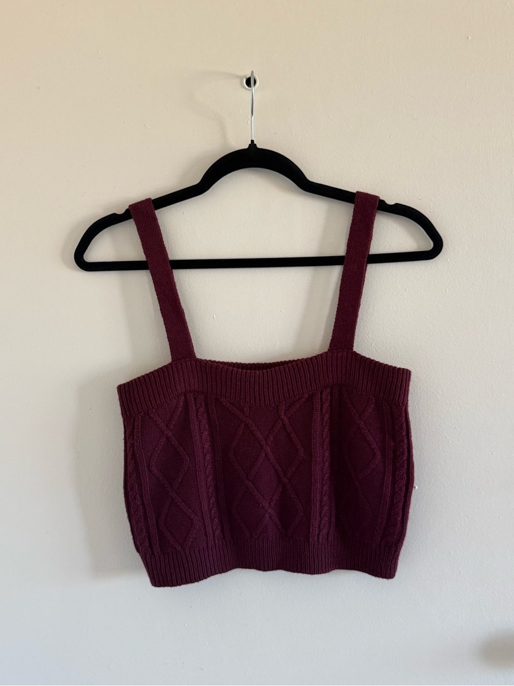 Burgundy Cable Knit Crop Tank